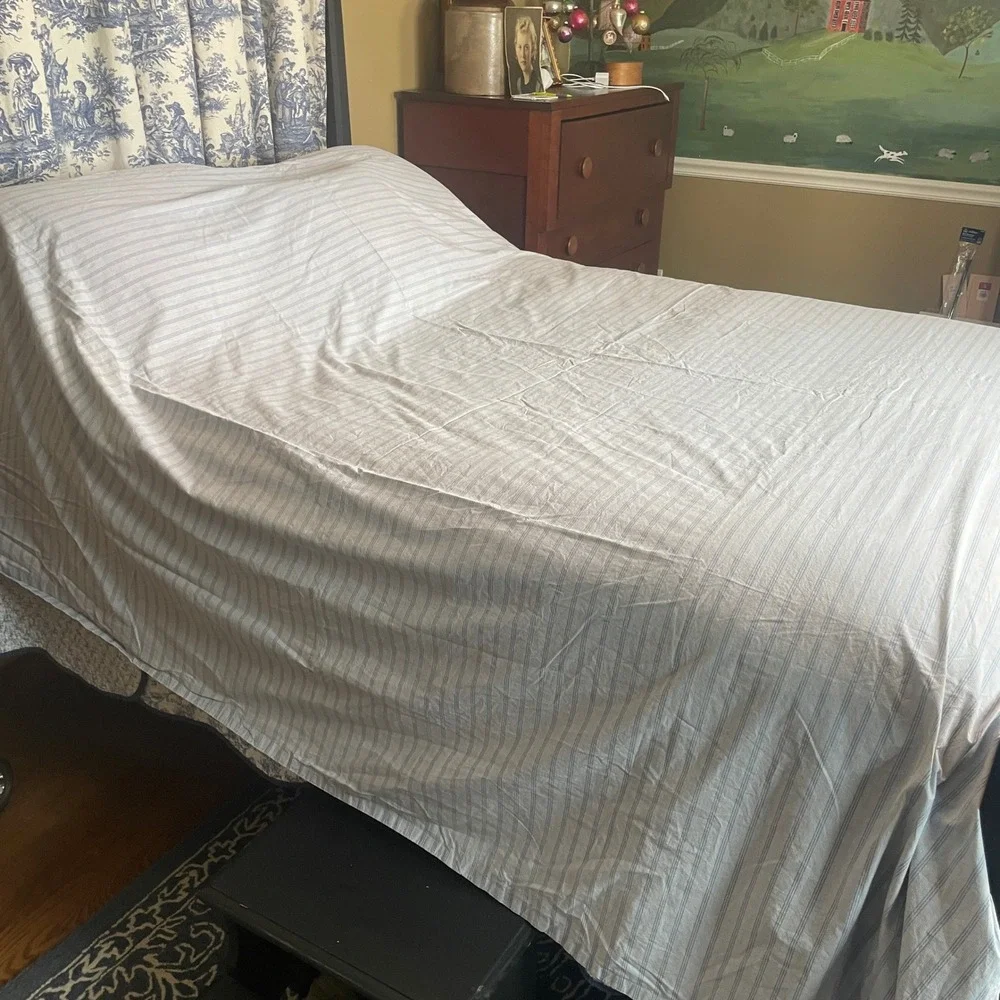 Vtg Lauren Ralph Lauren BlueGray Ticking Stripe 100%‎ Cotton Full Sheet Set READ